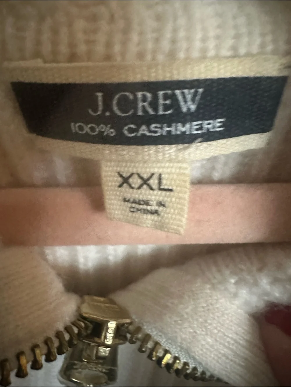 J. Crew Cream and Navy Striped Half-Zip Funnel Cashmere Sweater